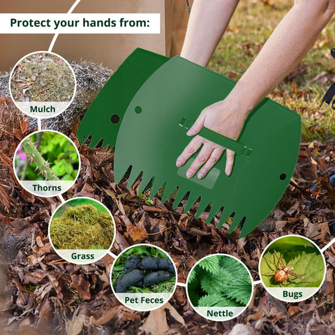 GardenHOME Leaf grabbers in use for leaves, grass clippings, and mulch collection.