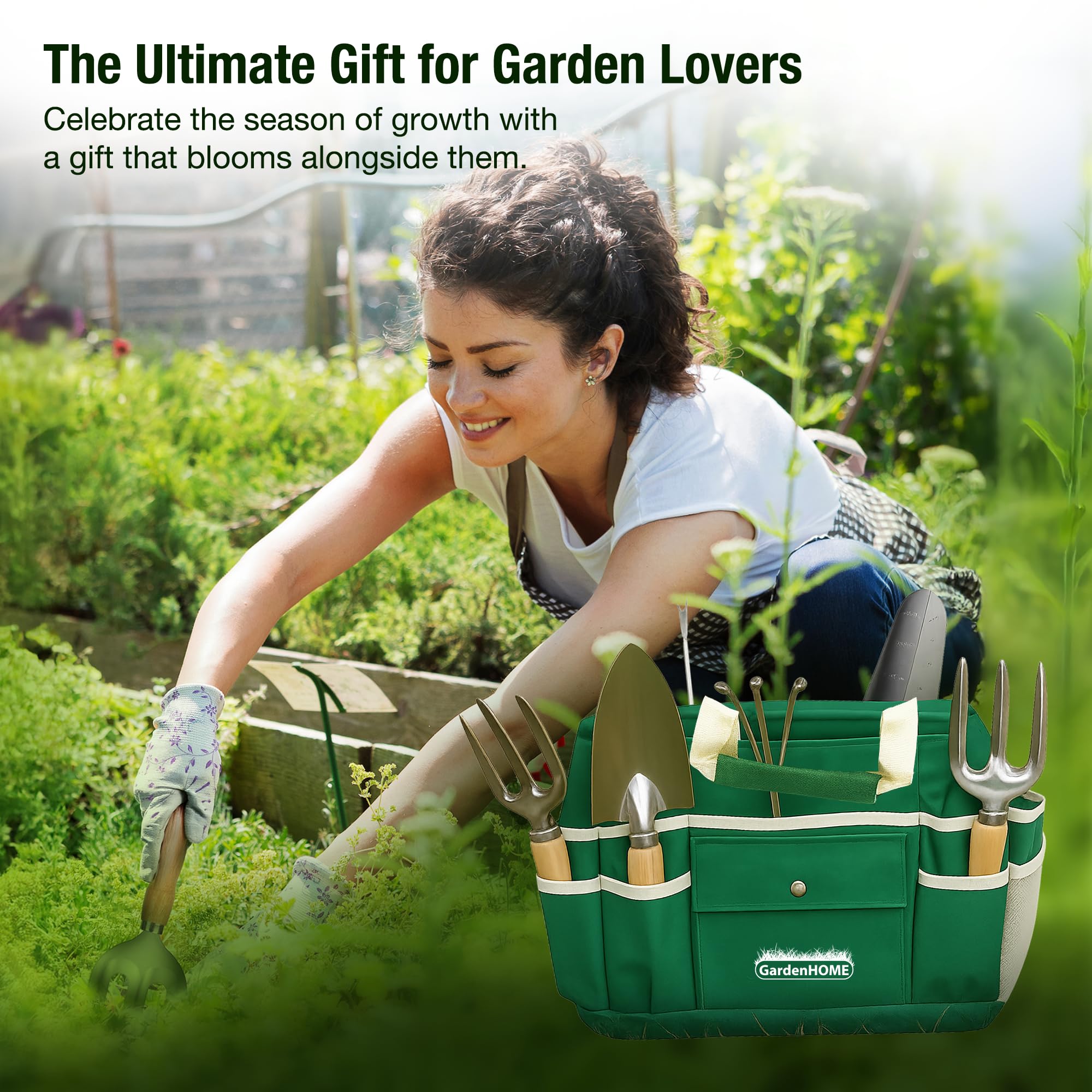 GardenHOME tote with side pockets for quick access to gardening accessories.