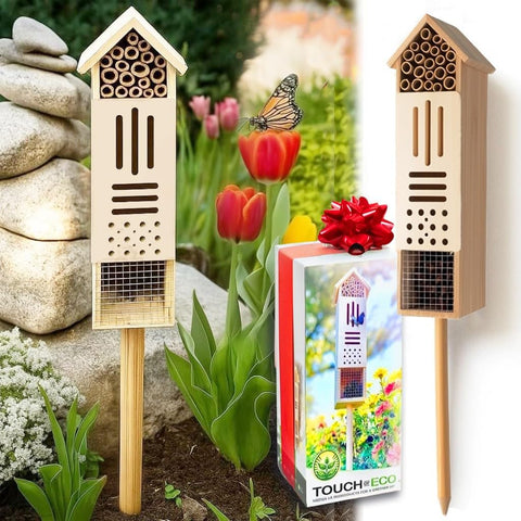 GardeningProducts4Less wooden insect house with ground stake supports stable outdoor placement