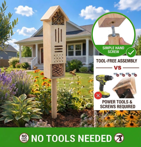 GardeningProducts4Less wooden insect house with multiple compartments invites beneficial bugs