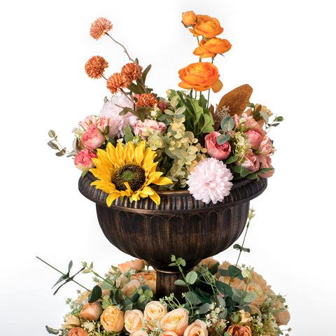 Gardenised triple-stack flower bowl urn bronze close-up shows durable plastic finish.