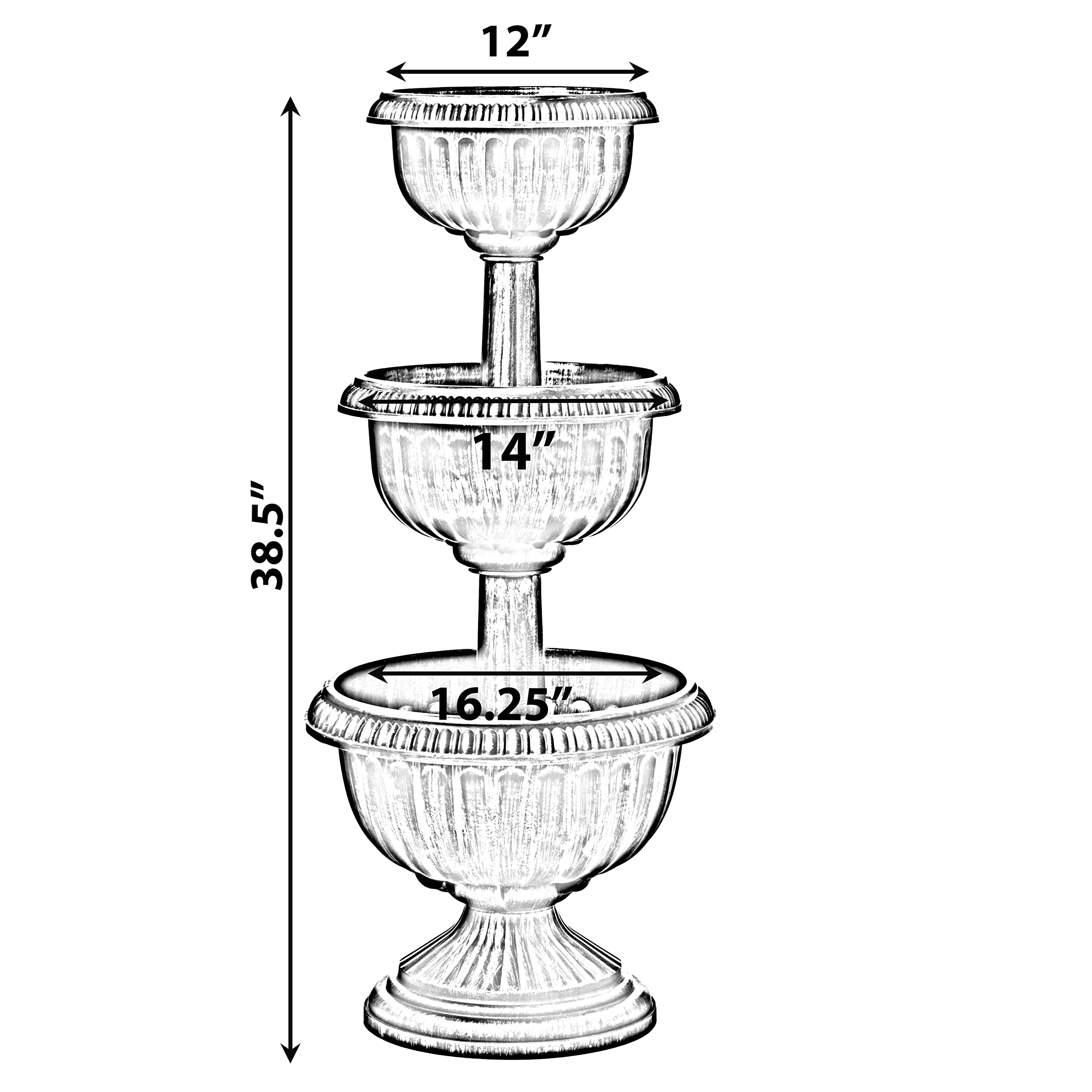 Gardenised triple-stack flower bowl urn bronze outdoor setting suggests versatile use.
