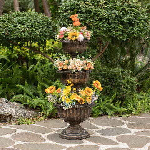 Gardenised triple-stack flower bowl urn bronze tier detail showing modular bowls.