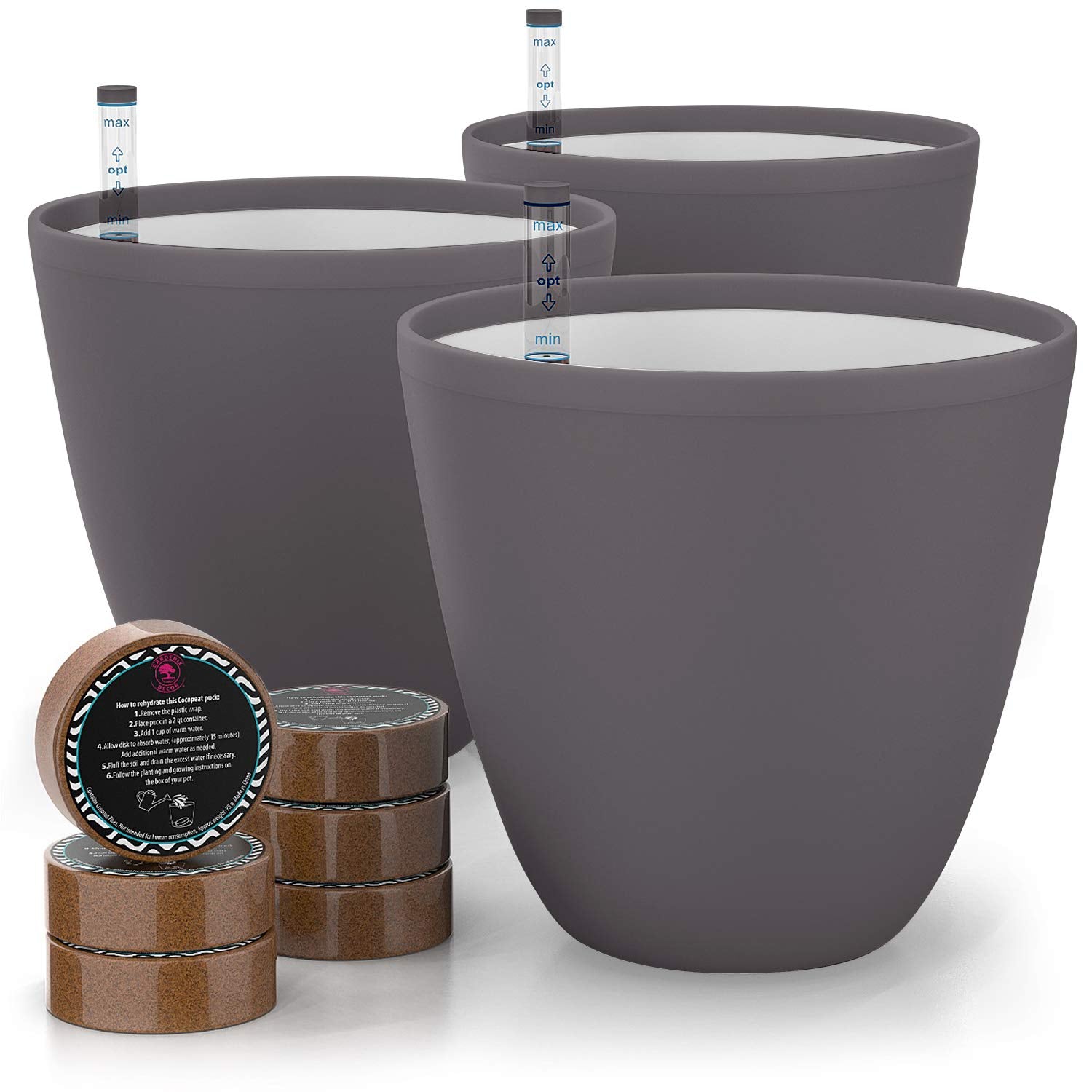 Gardenix Decor 7in self-watering planter gray for indoor greenery