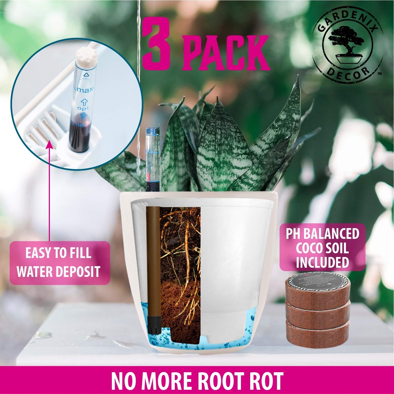 Gardenix Decor nested pot with legs keeps roots above water.