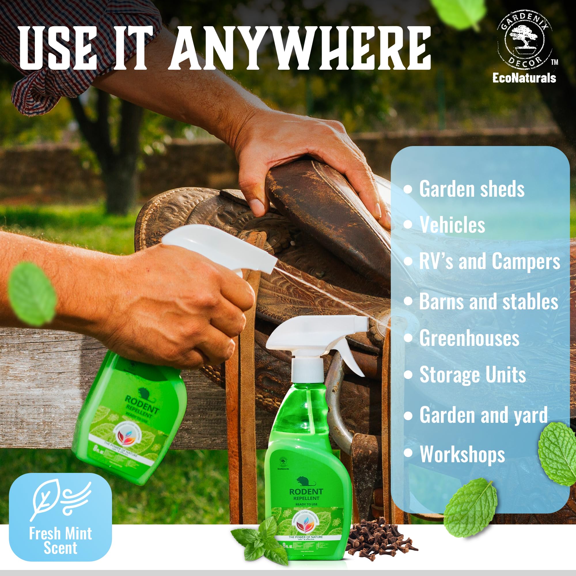 Gardenix Decor peppermint spray used along baseboards to deter mice and rats.