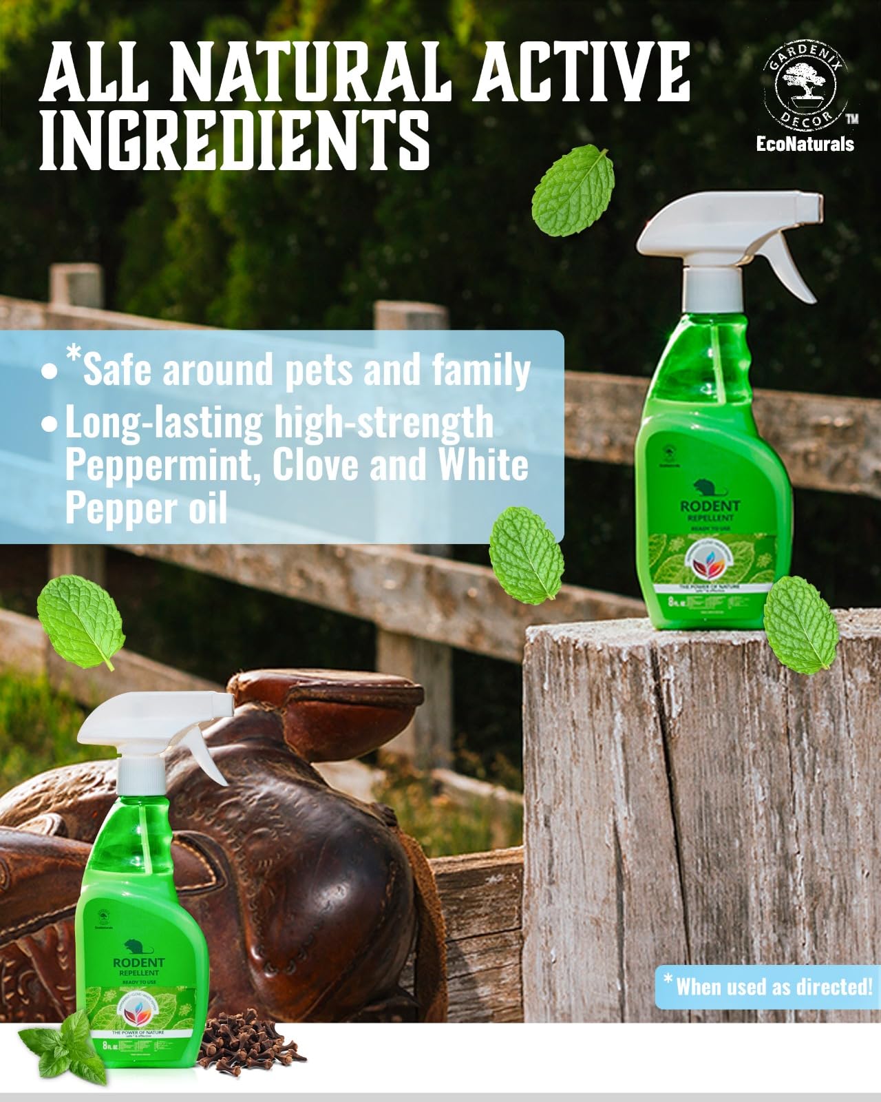 Gardenix Decor peppermint spray demonstrates easy application for problem areas.