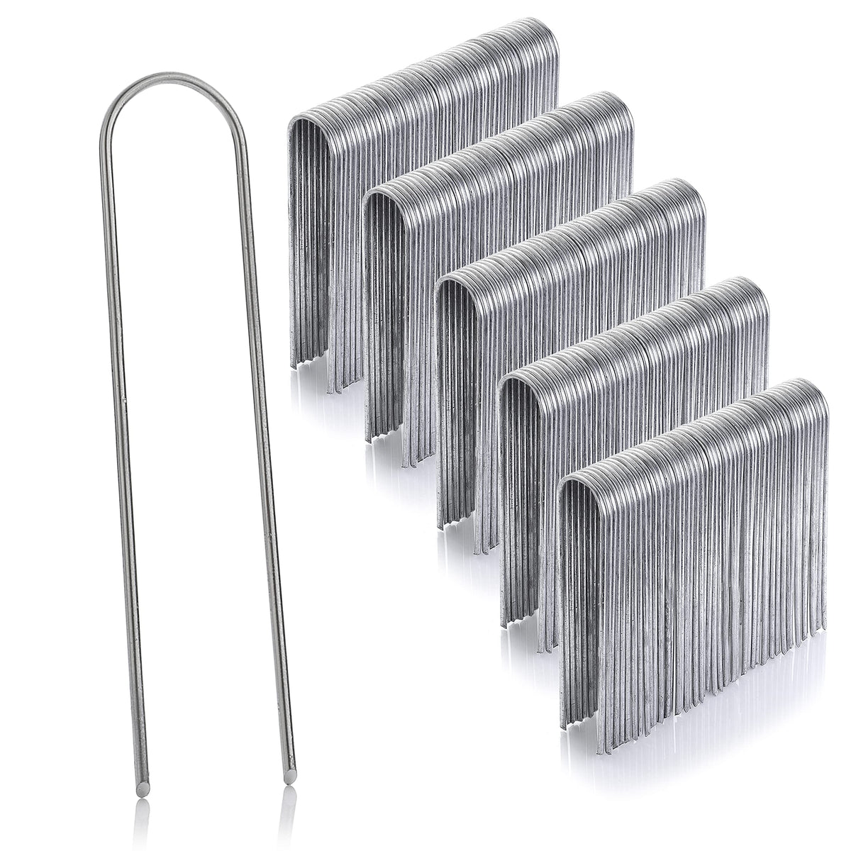 GardenMate 50-pack anti-rust stakes ready to secure landscape fabric in windy gardens.