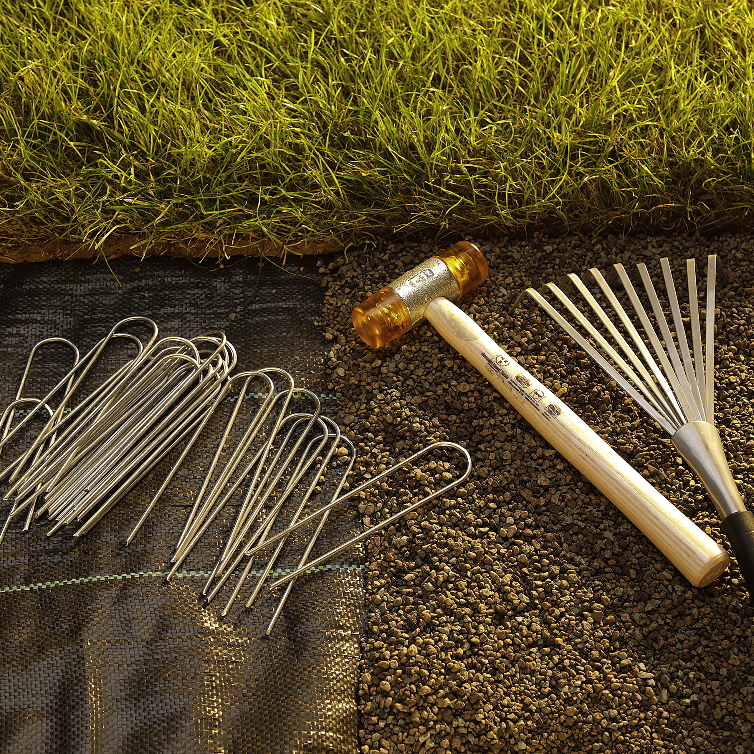 GardenMate trapezoidal U shaped stake adds tension for secure soil anchoring.