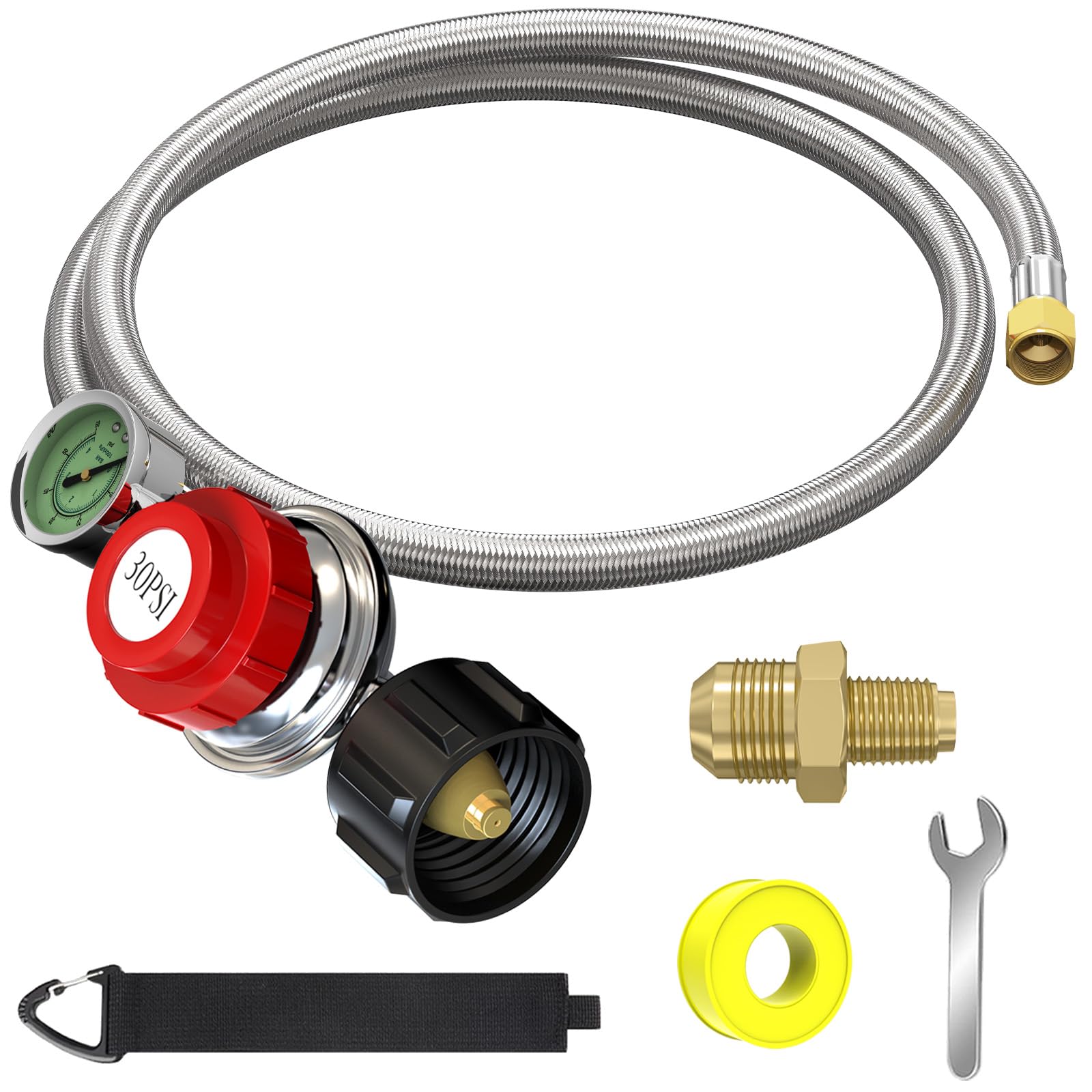 GardenNow five-foot propane regulator with gauge enabling precise heat control.