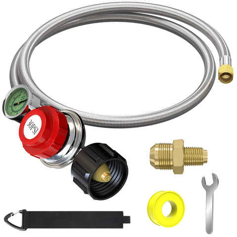 GardenNow five-foot propane regulator with gauge enabling precise heat control.