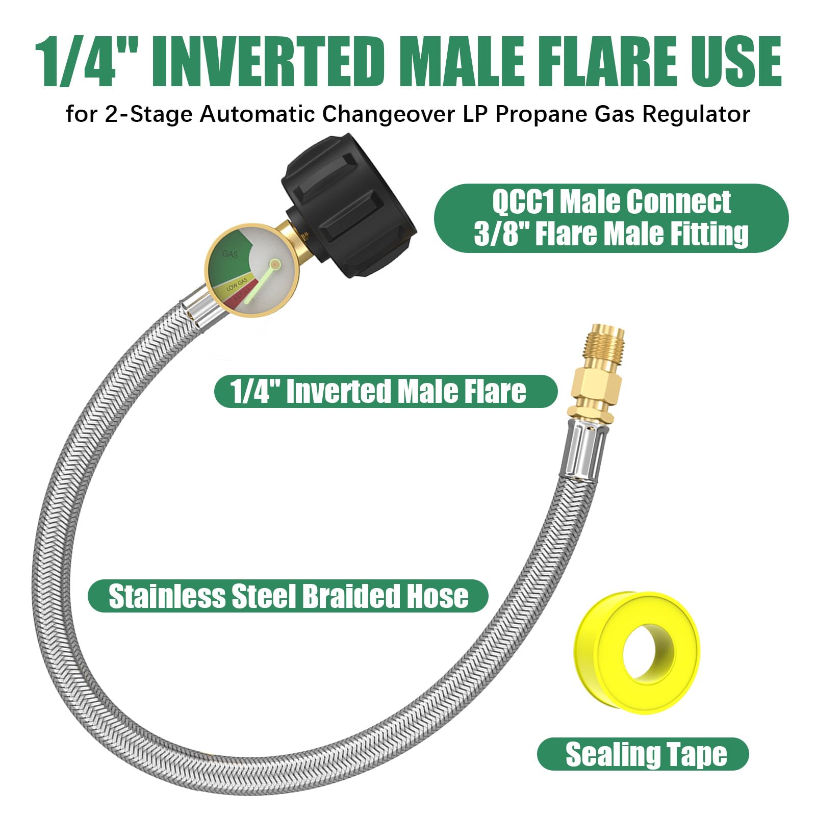 GardenNow brass fittings enable tight, leak-free attachment between tank and regulator.