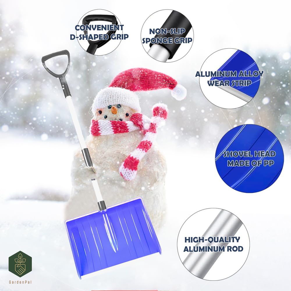 GardenPal collapsible snow shovel stored in a car trunk for easy transport.