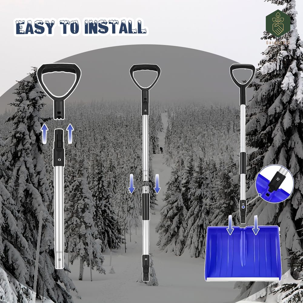 GardenPal snow shovel with ergonomic aluminum handle reduces strain during use.