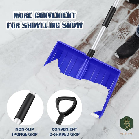 GardenPal snow shovel suitable for balcony, walkway, stairs, and car cleanup tasks.