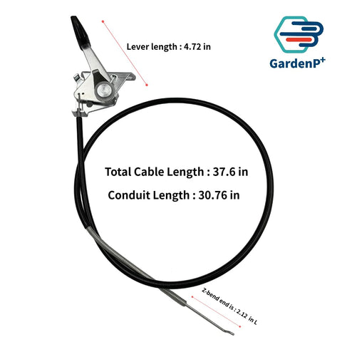 GardenP+ throttle cable length dimensions for precise fit on 30-inch decks.