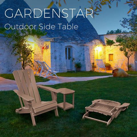 GardenStar two-tier storage patio table keeps drinks and magazines organized.