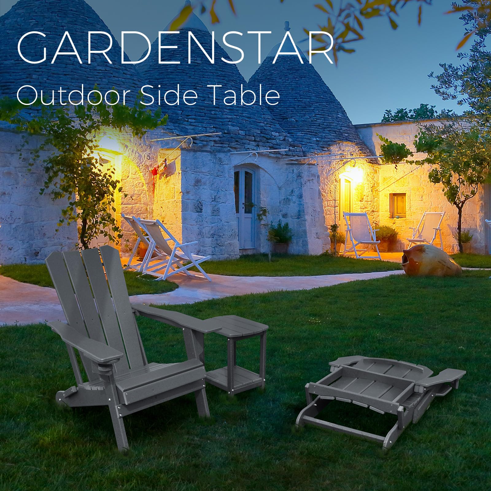 GARDENSTAR side table dimensions highlight compact footprint for small patios.