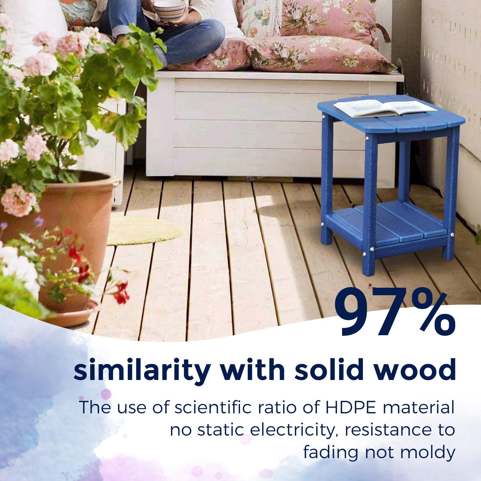 GardenStar Adirondack square outdoor side table weatherproof material withstands rain and heat