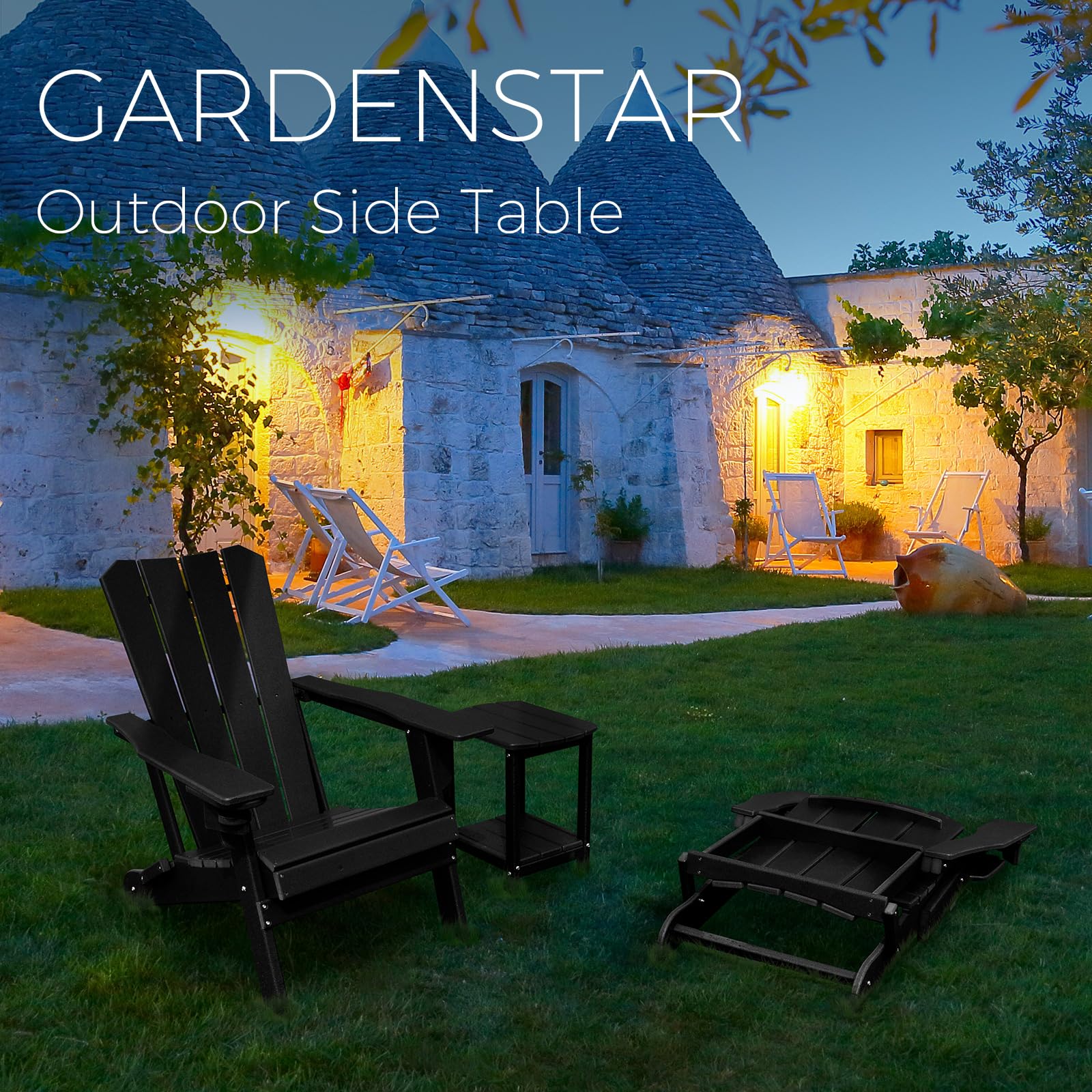Gardenstar Adirondack square side table ideal for garden, patio, or poolside.