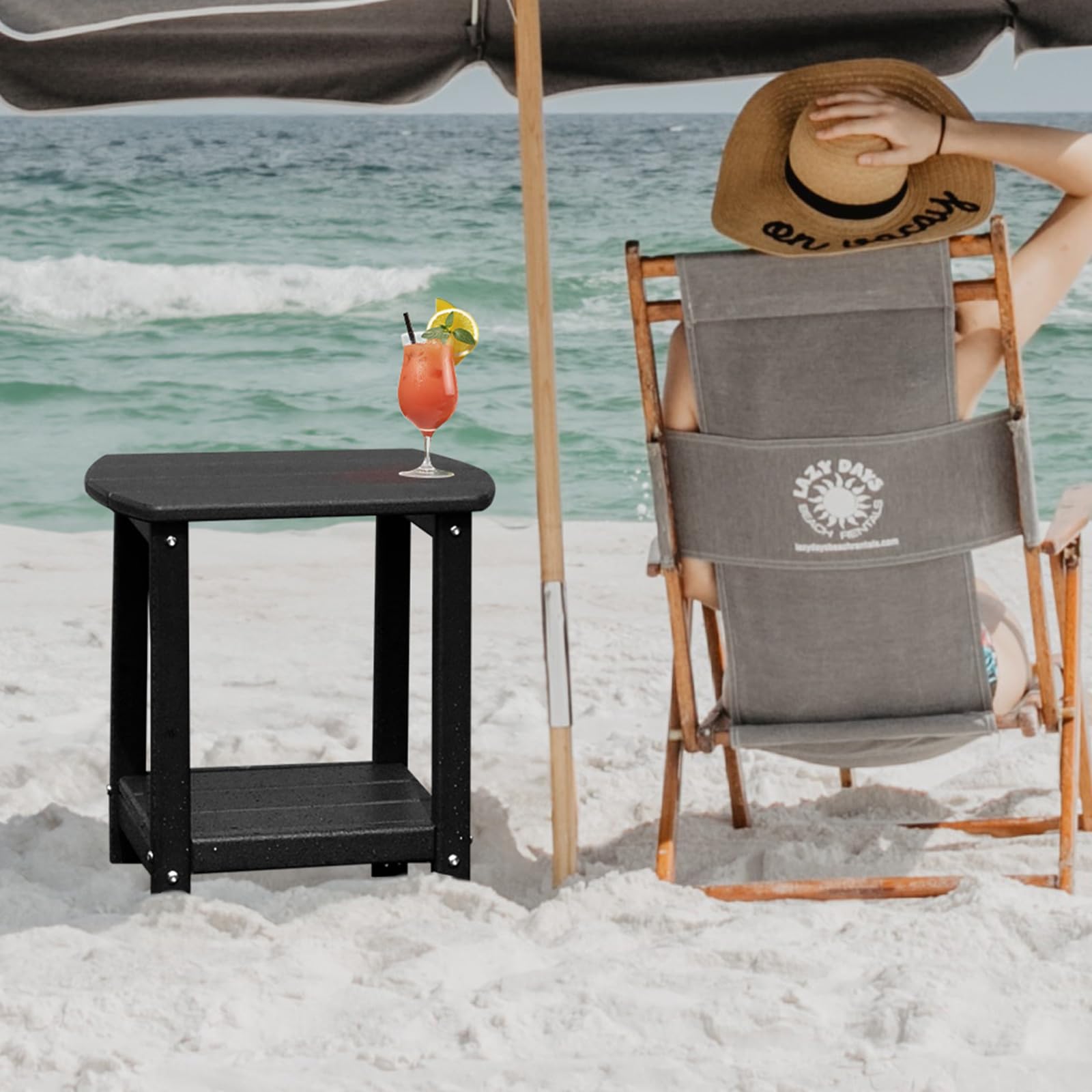 Gardenstar Adirondack square side table with two-tier storage for patio organization.