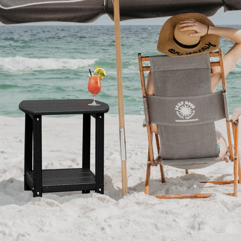 Gardenstar Adirondack square side table with two-tier storage for patio organization.