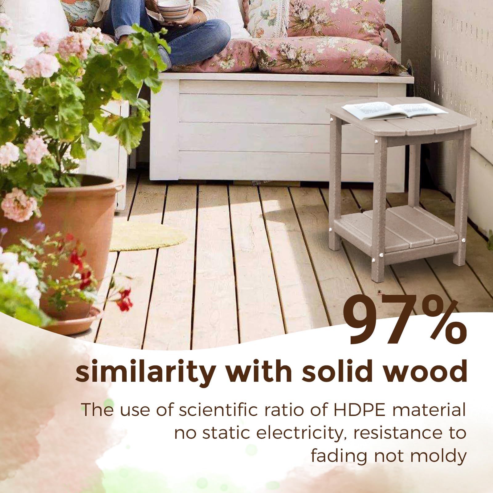 GardenStar color options on patio table add vibrant, UV-stable accents.