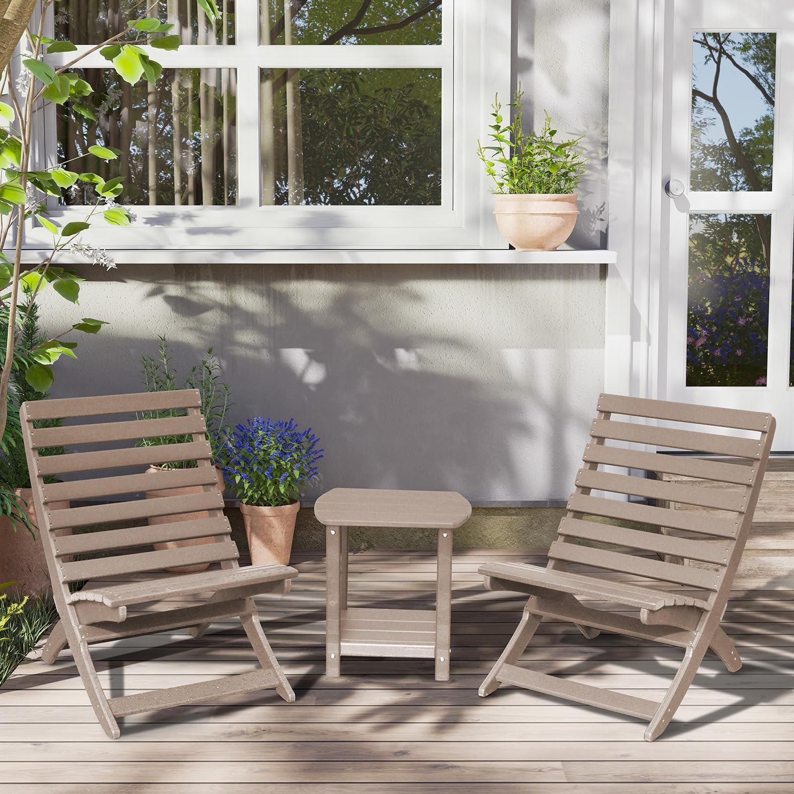 GardenStar versatile patio table beside chairs or poolside for convenient access.