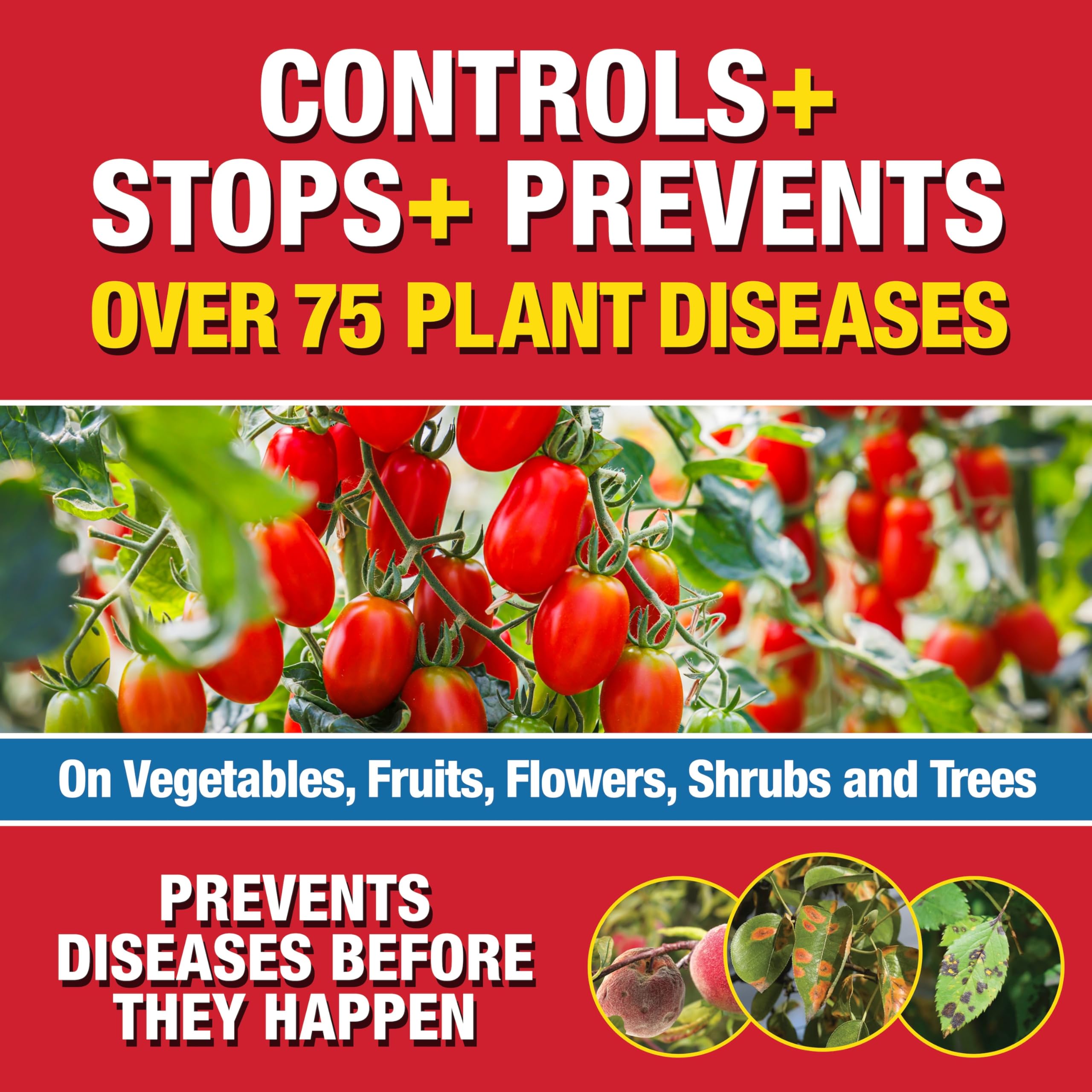 Gardentech Daconil spray application shown for easy outdoor disease control.
