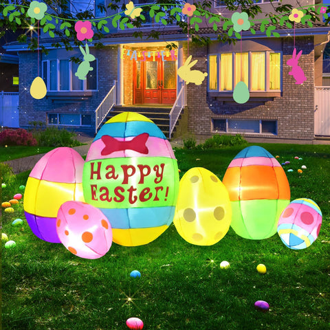 Gardentime 6 ft Easter eggs inflatable in yard for festive outdoor decor