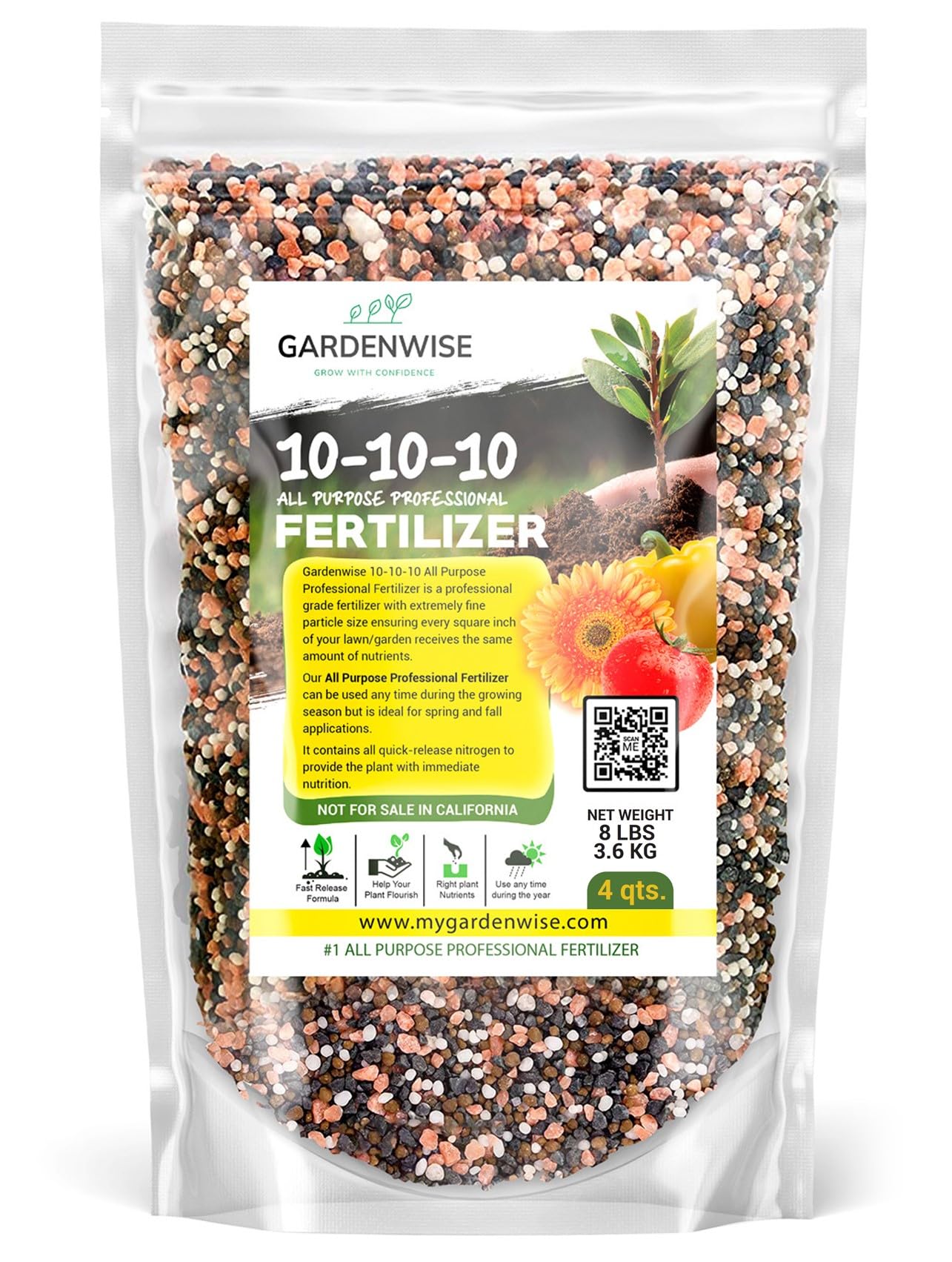 GardenWise 10-10-10 fertilizer bag exterior for all-purpose garden nutrition.