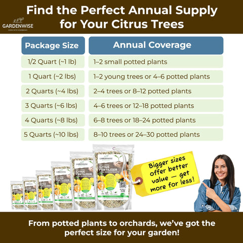 GardenWise 2-quart citrus fertilizer pack for long-lasting garden care