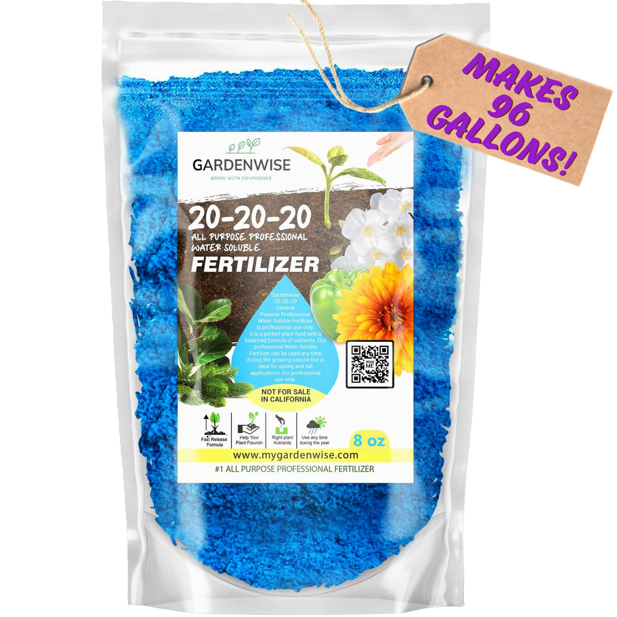 Gardenwise 20-20-20 fertilizer bottle provides balanced indoor and outdoor plant nutrition