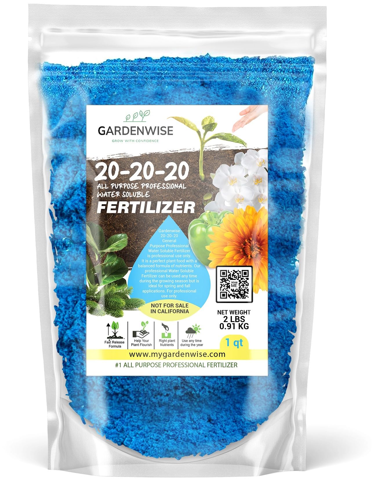 Gardenwise 20-20-20 fertilizer powder for vibrant indoor plants.