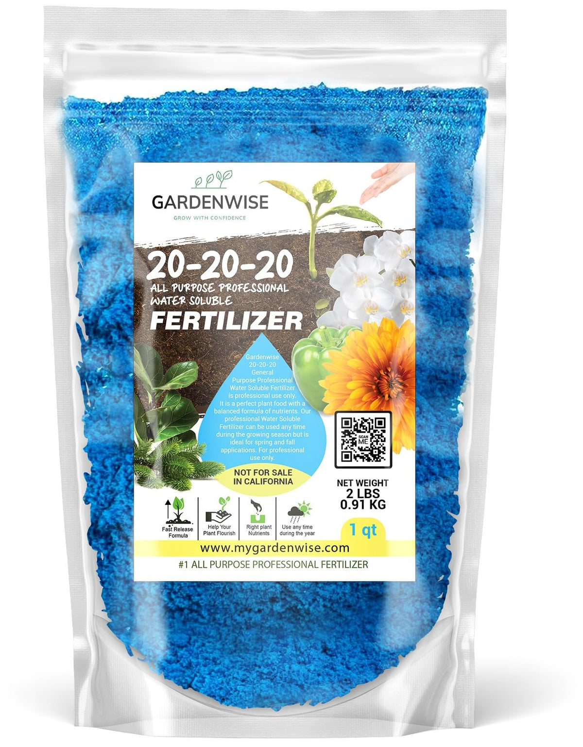 Gardenwise 20-20-20 fertilizer powder for vibrant indoor plants.