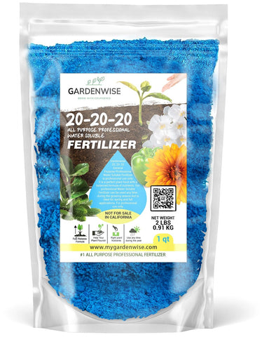 Gardenwise 20-20-20 fertilizer powder for vibrant indoor plants.