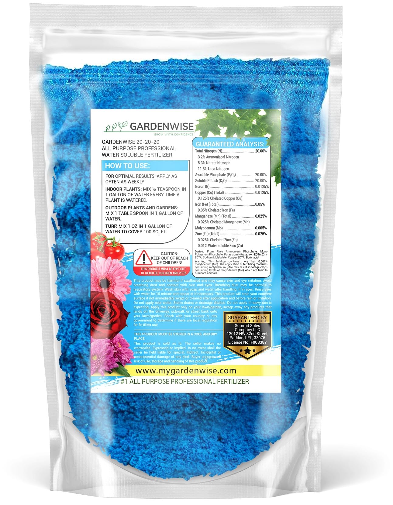 Gardenwise 20-20-20 fertilizer safe after dry indicates safe use around kids and pets.