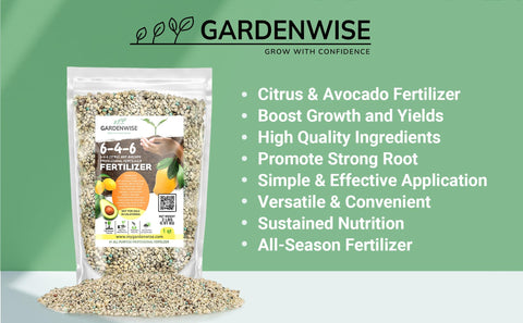 Gardenwise 6-4-6 fertilizer ideal for potted lemon and orange trees
