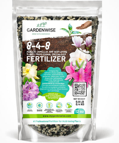 GardenWise 8-4-8 bottle boosts iron-rich nutrition for azaleas and blueberries.