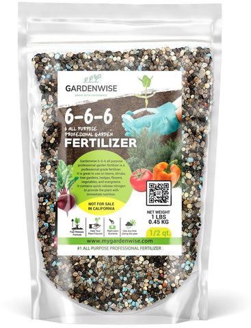 Gardenwise 6-6-6 bottle provides balanced nutrition for plants indoors and outdoors.