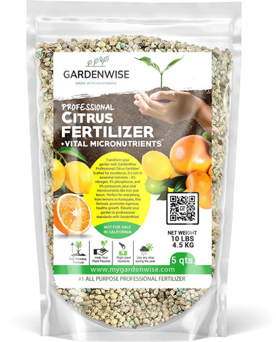 GardenWise citrus fertilizer coated granules provide steady release for robust growth.