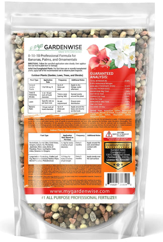 GardenWise Elite 8-10-10 fertilizer enhancing blooms on flowering plants.