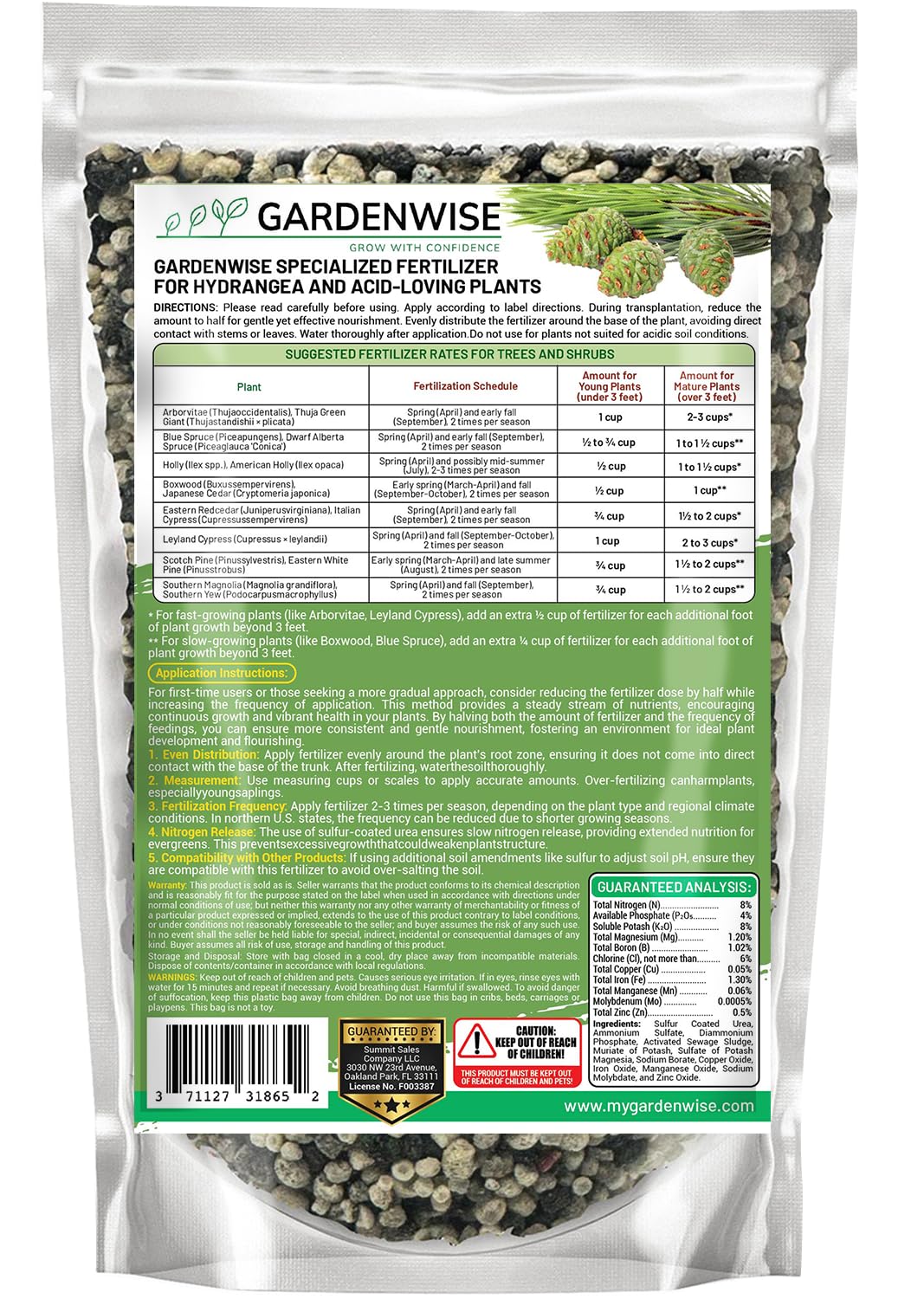 GardenWise Evergreen Fertilizer spread application around root zone to nourish roots and foliage.