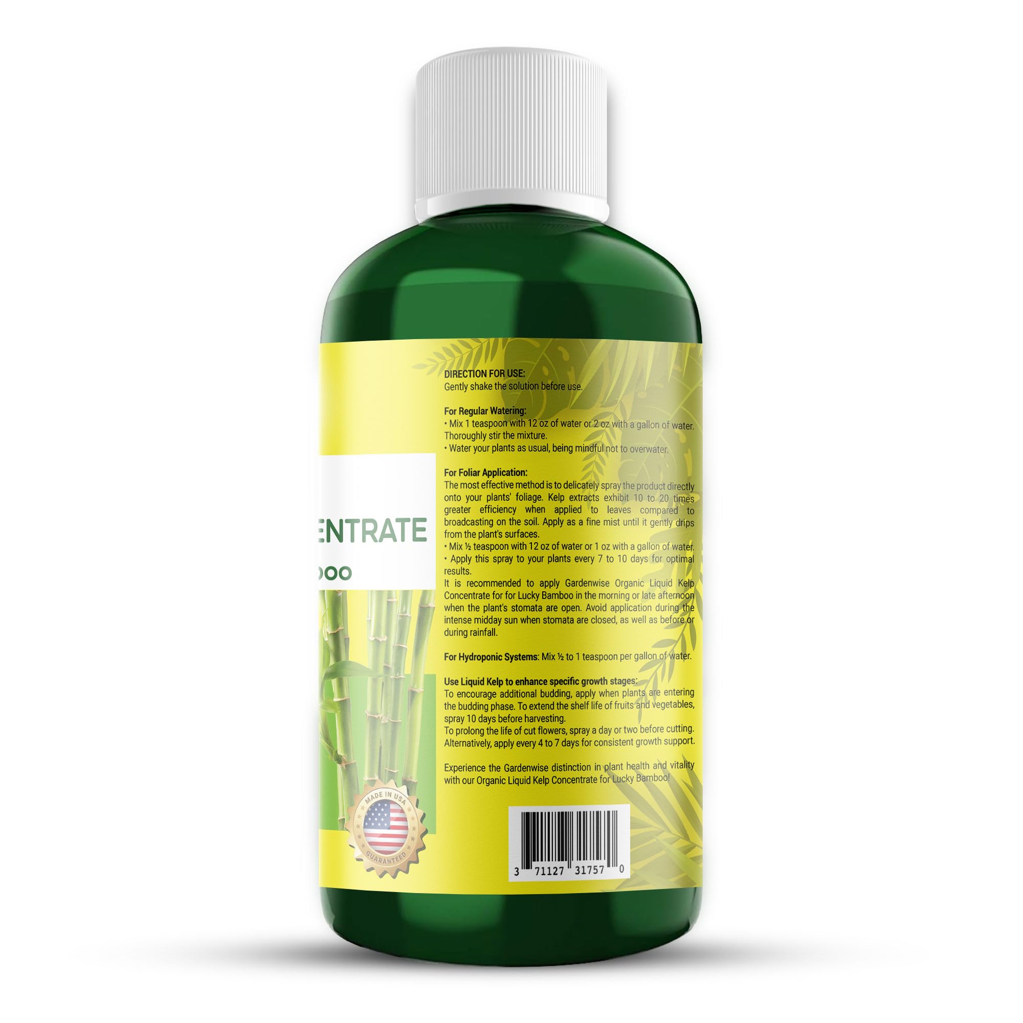 GardenWise kelp concentrate being applied to Lucky Bamboo highlights gentle, nutrient-rich soil and water feeding.