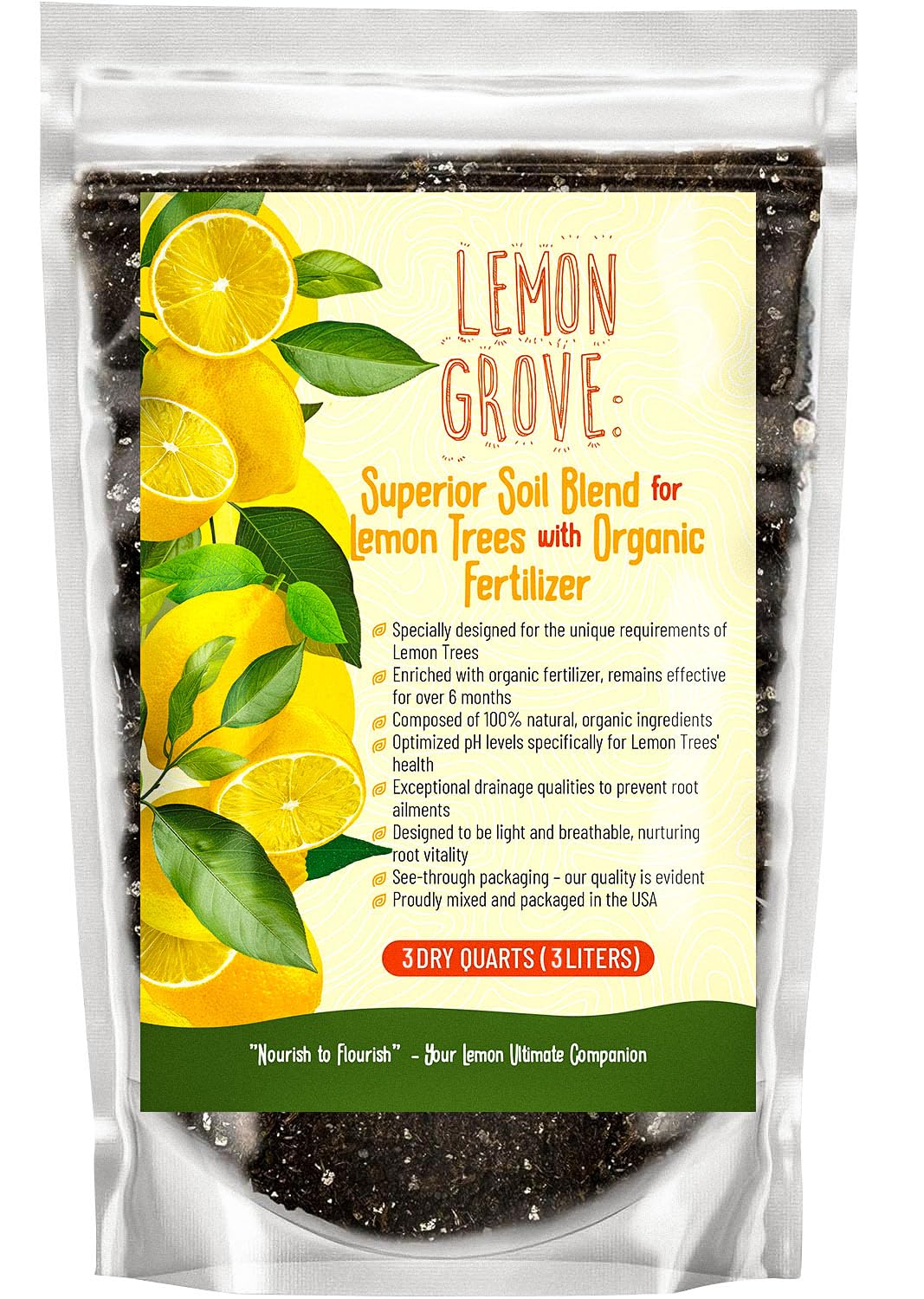 GardenWise Organic Lemon Tree Soil bag close-up highlighting enriched nutrients for citrus growth.