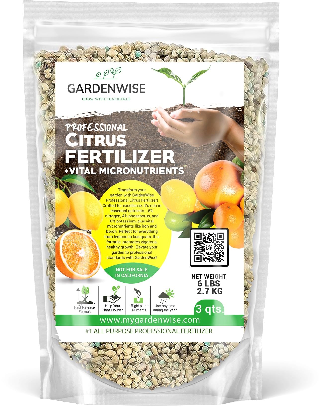 GardenWise professional citrus fertilizer bottle with balanced nutrition for citrus trees