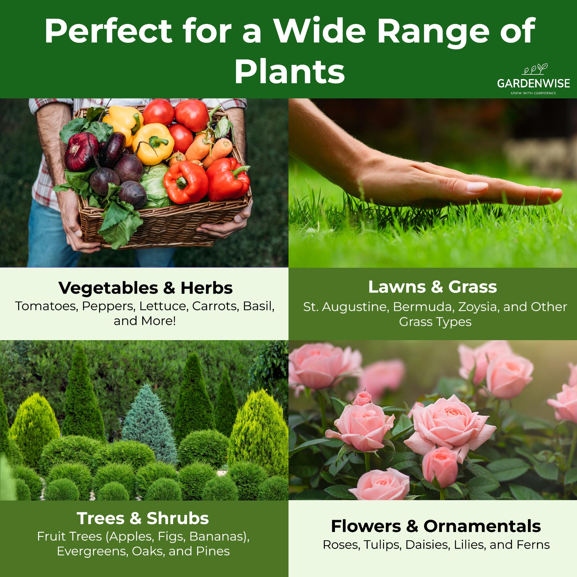 GardenWise tomato and vegetable granules support healthy foliage and harvest-ready plants.