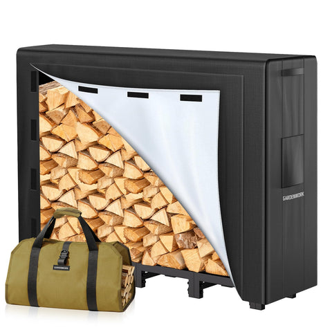 Gardenwork 6ft firewood rack outdoors with stable legs for dry, organized wood storage