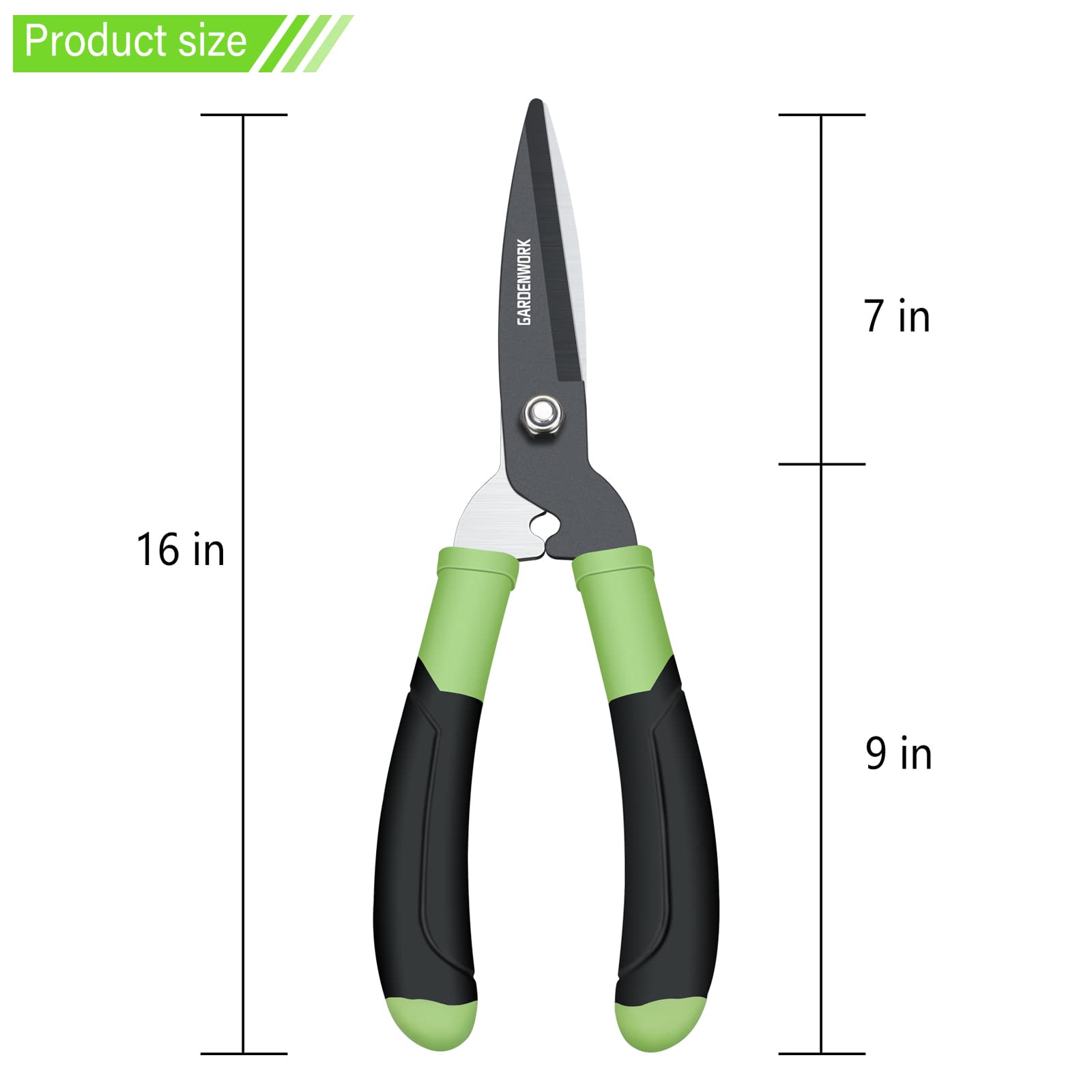 GardenWORK ergonomic rubber-grip handles offer comfortable, controlled cuts.