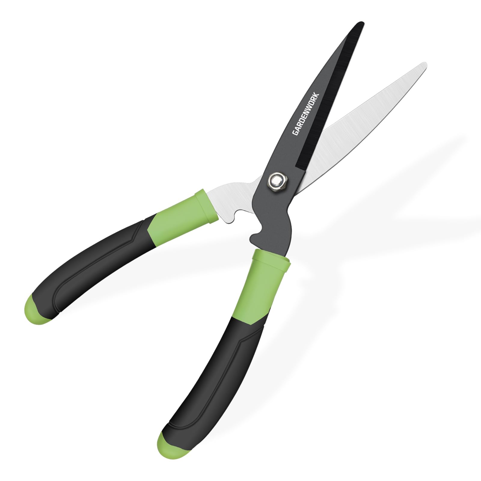 GardenWORK hedge shears with teflon-coated blades for smooth, rust-resistant cuts.